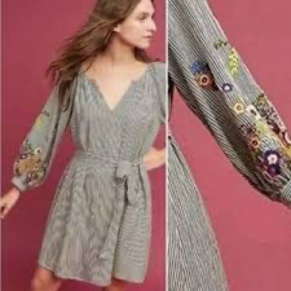 Anthropologie Featherbone Lindsay Embroidered Striped Tunic Dress S - Picture 9 of 9